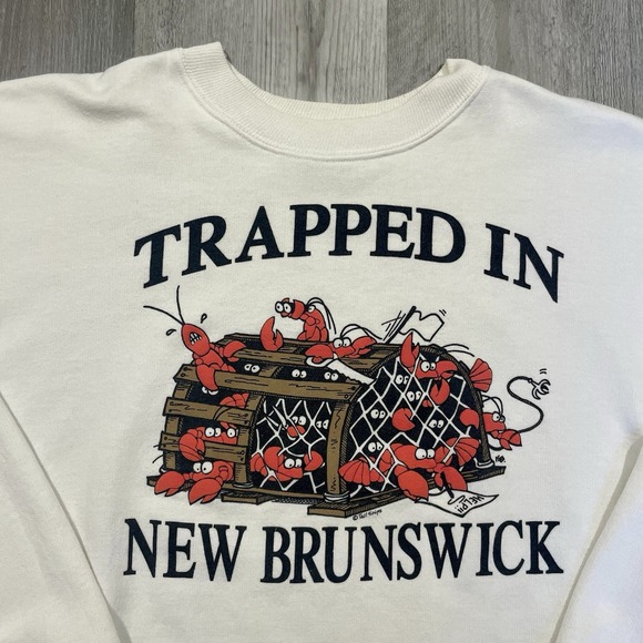 VTG 90s Trapped In New Brunswick Lobster Fishing Size XL New Jersey Sweatshirt - Picture 1 of 6